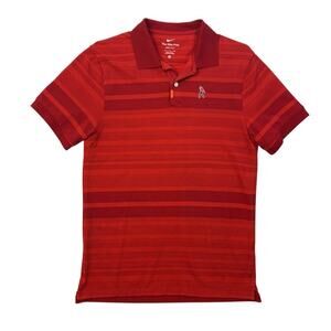 Tiger Woods Polo Shirt Mens S Small Red Dri Fit Striped Fist Pump Logo Nike Golf